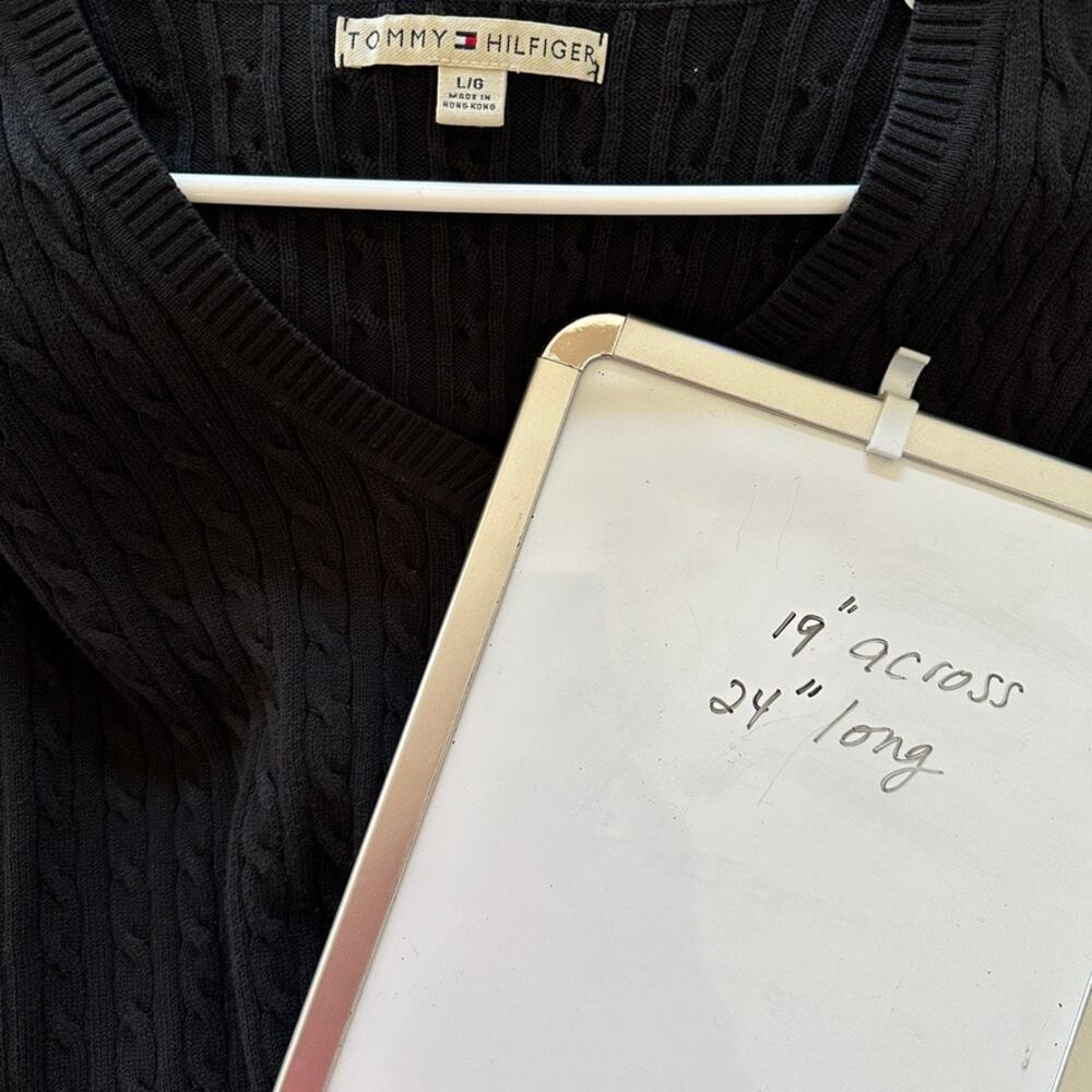 Tommy Hilfiger Vintage Cable Knit Sweater Pullover V-Neck Preppy Classic Black - Picture 10 of 10